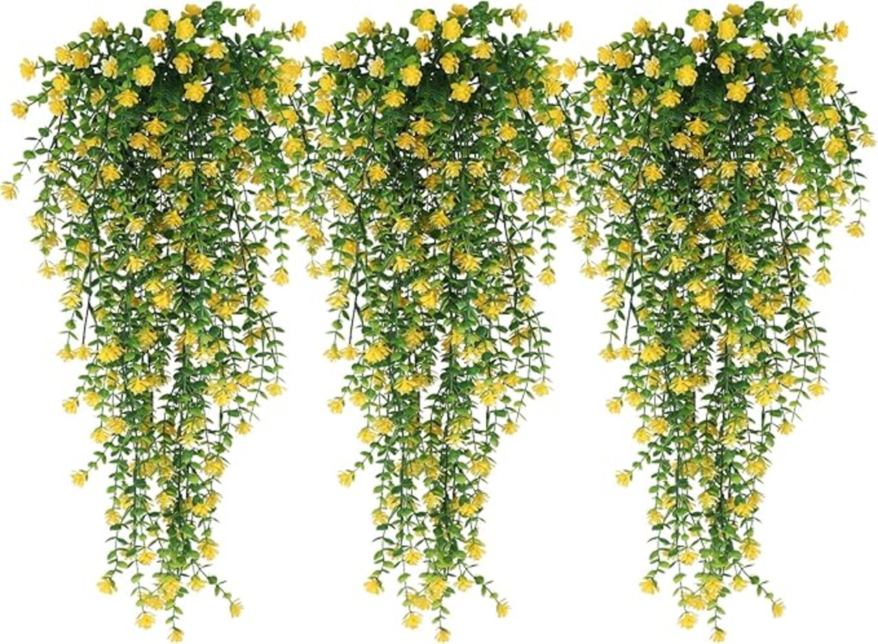 Outdoor Fake Hanging Plants,Hanging Plant Vine,Faux Eucalyptus Leafs Greenery Vine Plant Faux Plants Fake Plants Greenery for Jungle Theme Party Wedding Decoration(Yellow)
